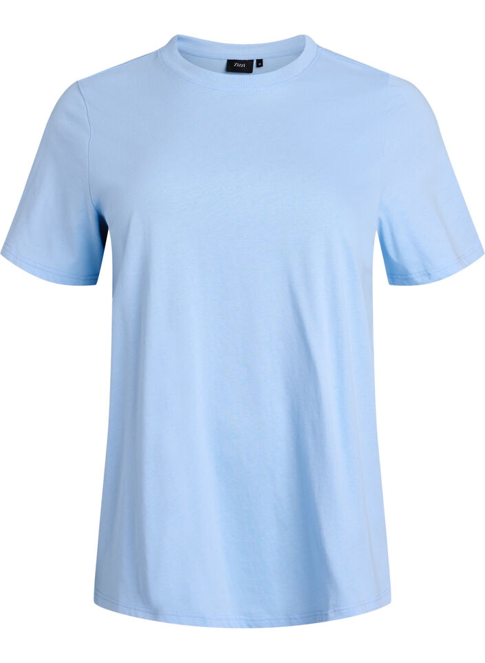 Basic katoenen T-shirt met ronde hals, Blauw, Packshot image number 0