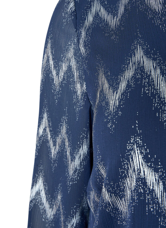 Bedrukte blouse met V-halslijn, Blauw, Packshot image number 3