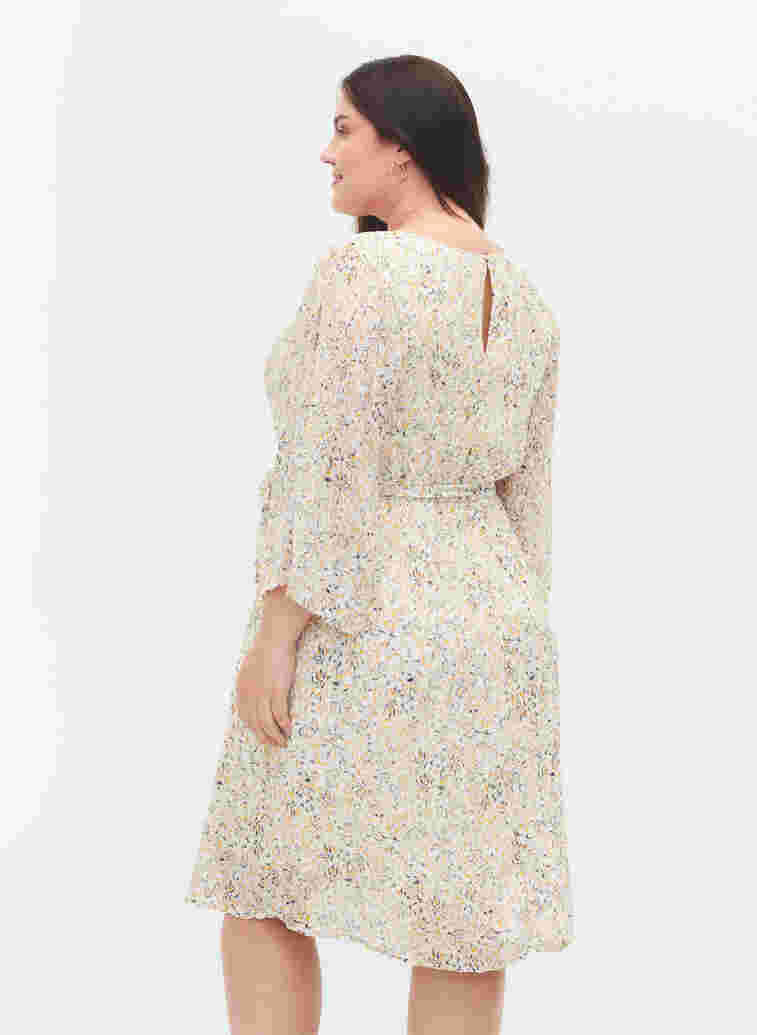 Geplooide jurk met strikceintuur, Icicle Flower AOP, Model image number 1