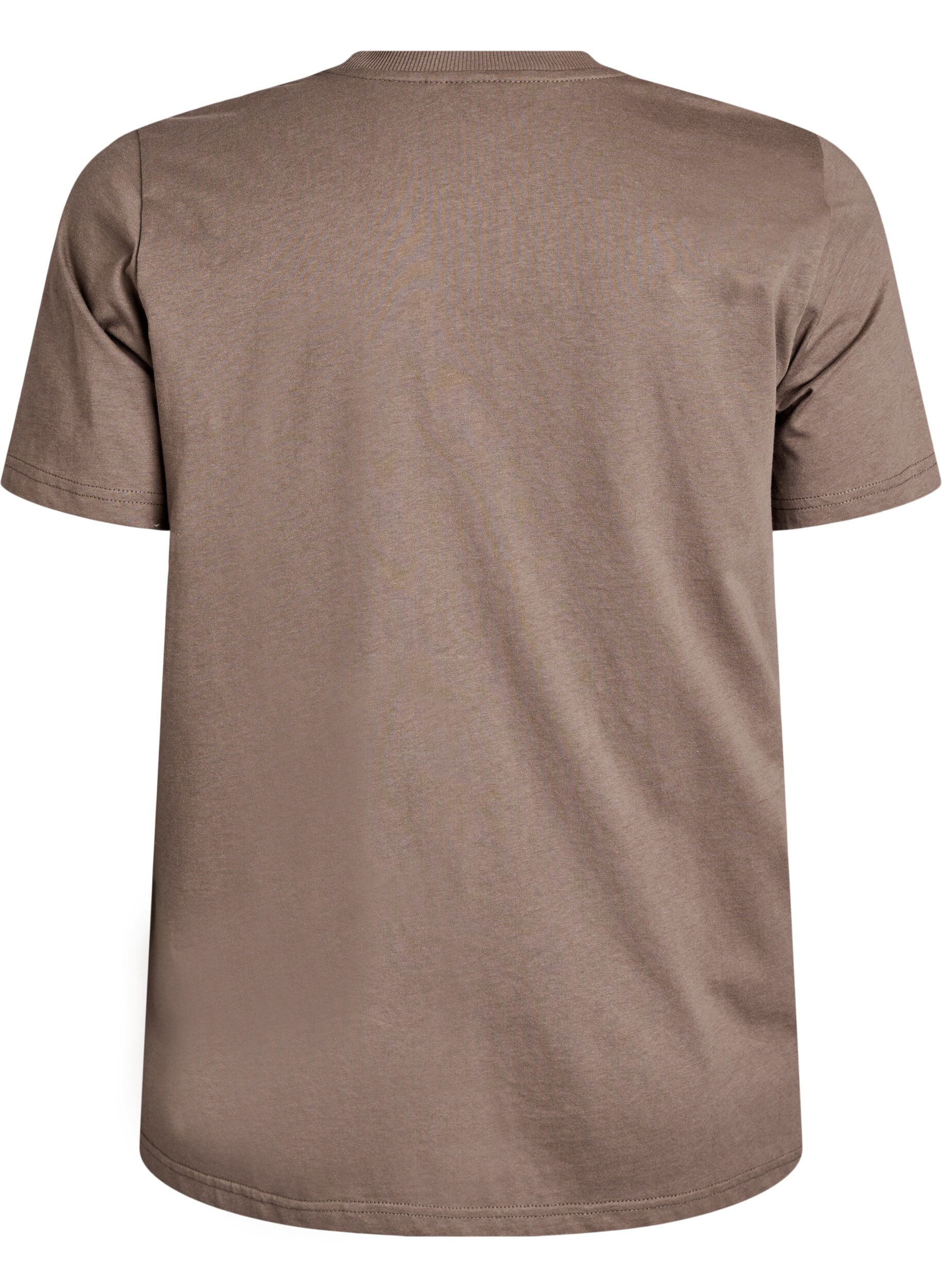 Zizzi Basic katoenen T-shirt met ronde hals, Bruin, Packshot image number 1