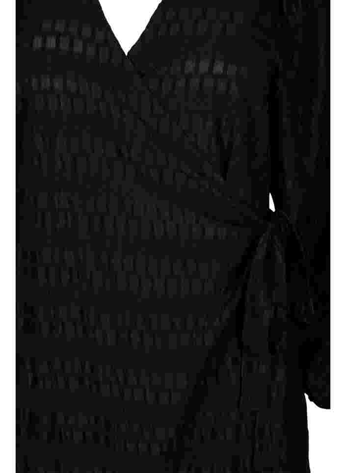 Wikkeljurk met lange mouwen en structuurpatroon, Black, Packshot image number 2