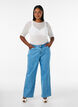 Mesh top met korte mouwen en ronde hals, Vanille, Model image number 1