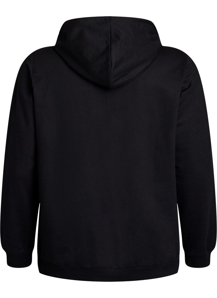 Sweater met capuchon en print, Zwart, Packshot image number 1