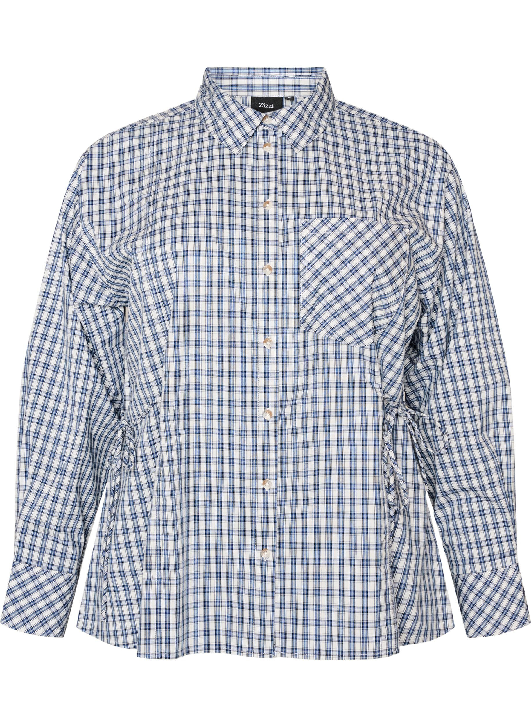 ZizziLosvallend geruit overhemd met strikceintuur, Blauw, Packshot image number 0