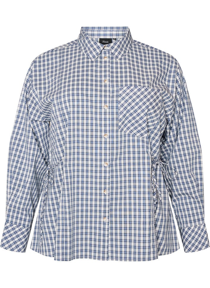 Losvallend geruit overhemd met strikceintuur, Blauw, Packshot image number 0