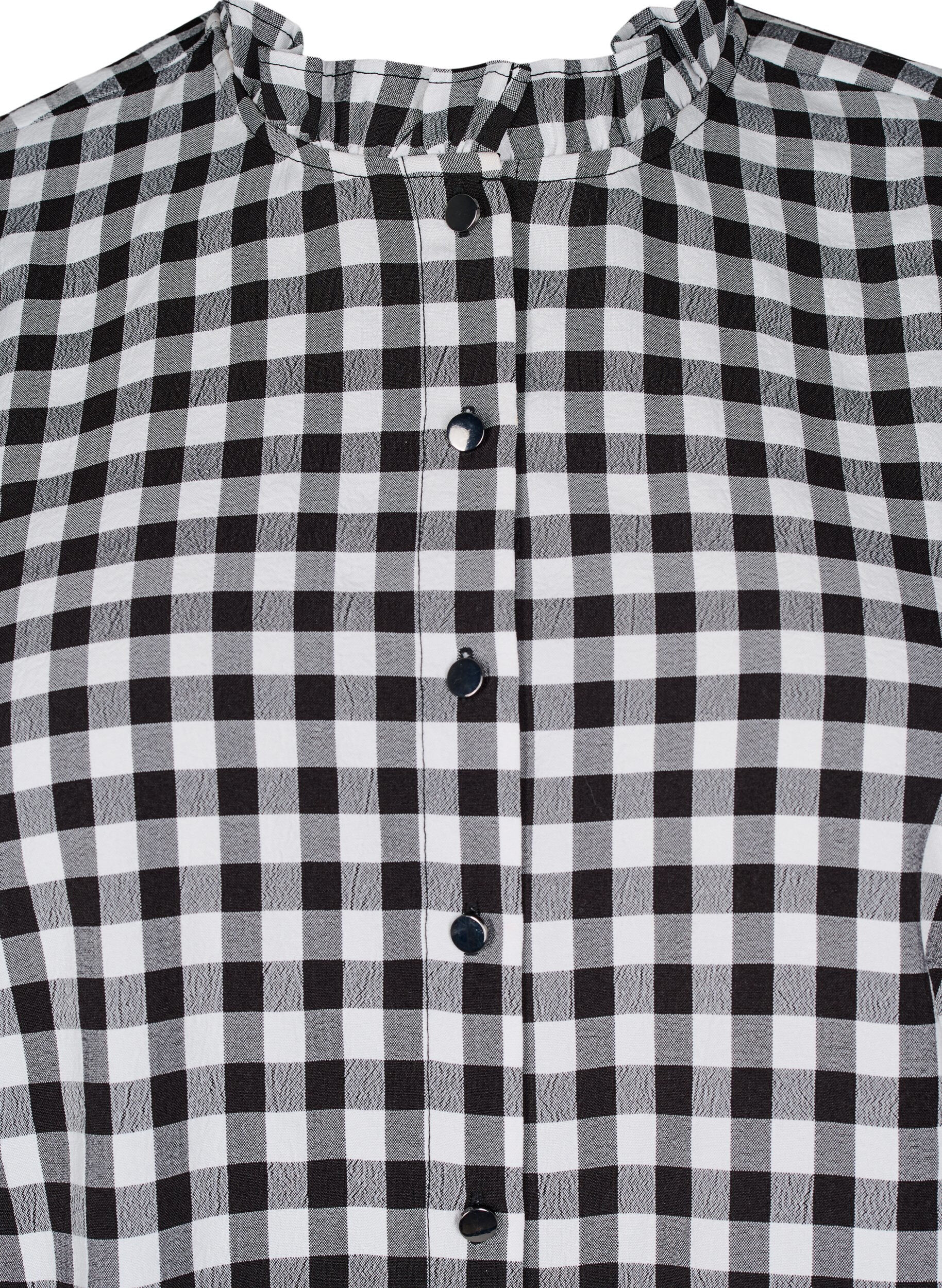 Zizzi Geruite shirt blouse met ruchesdetails, Black/W. Gingham, Packshot image number 2