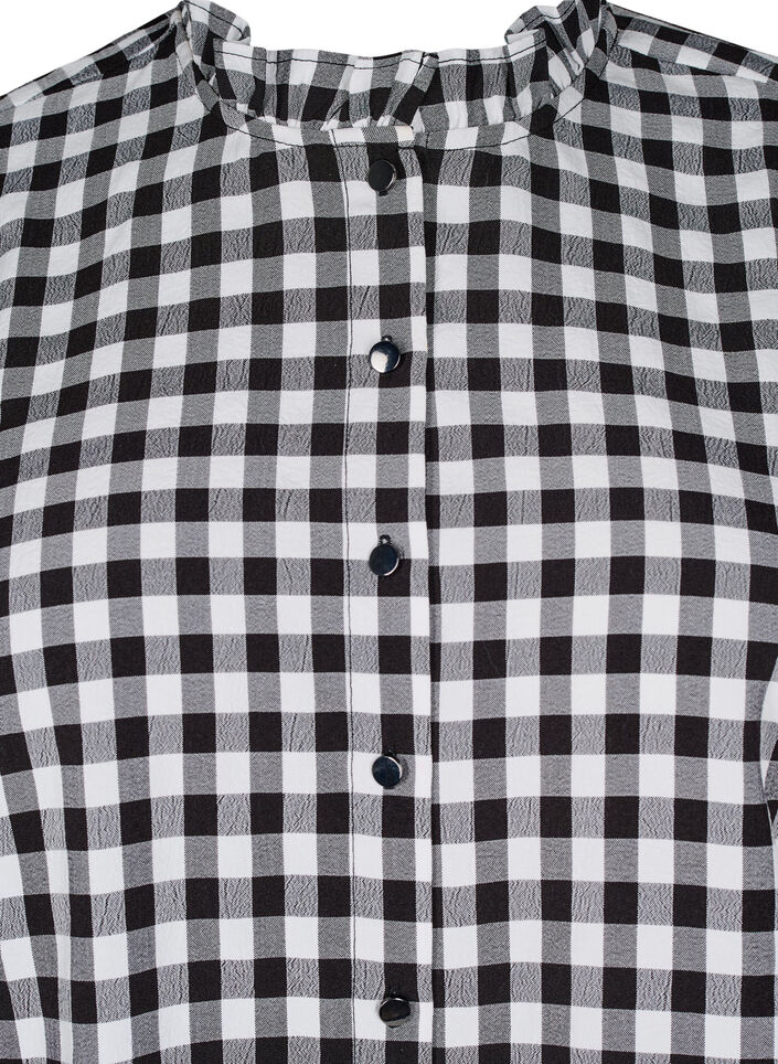 Geruite shirt blouse met ruchesdetails, Black/W. Gingham, Packshot image number 2