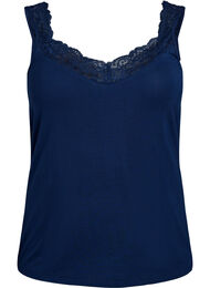 Viscose top met kanten rand, Blauw