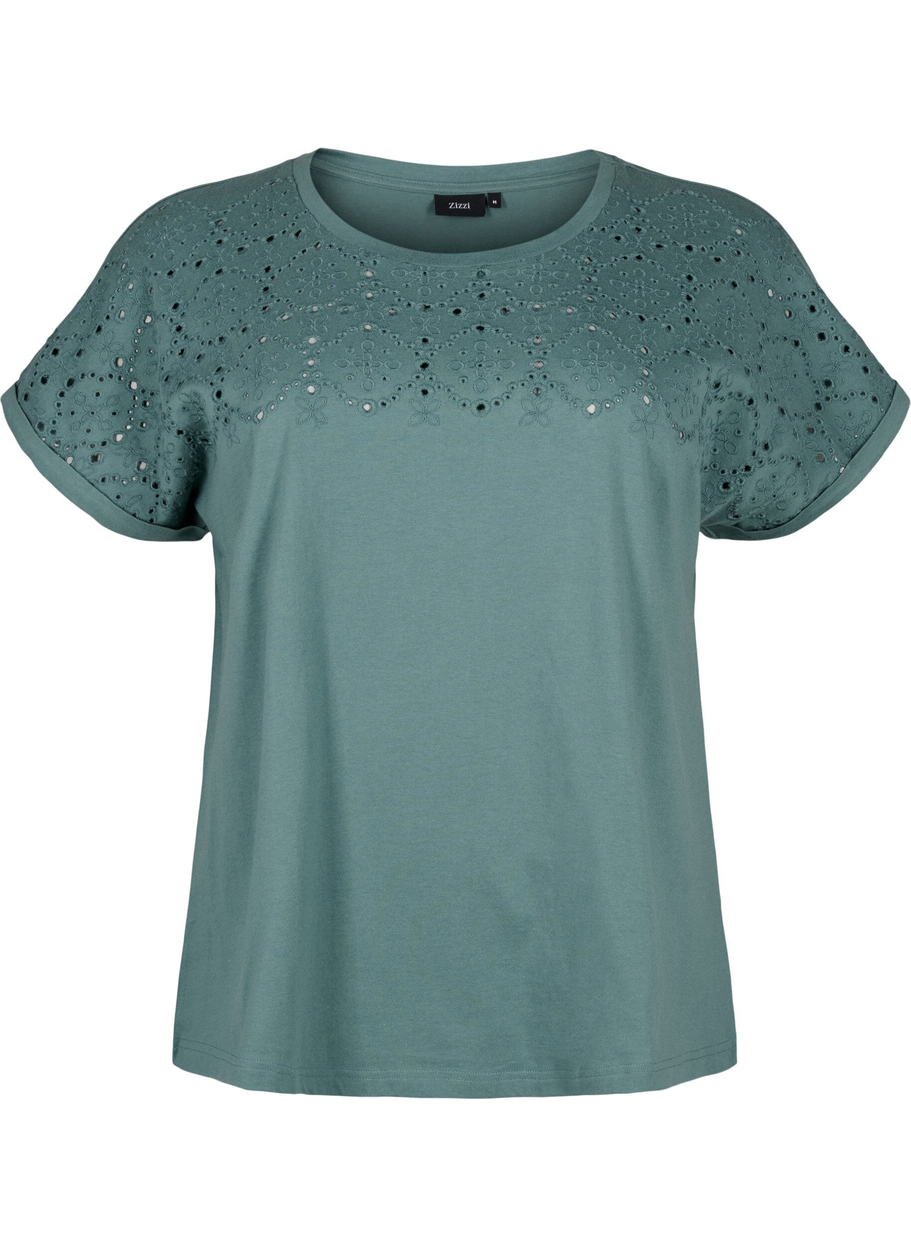 Zizzi T-shirt van biologisch katoen met Engels borduurwerk, Sea Pine, Packshot image number 0