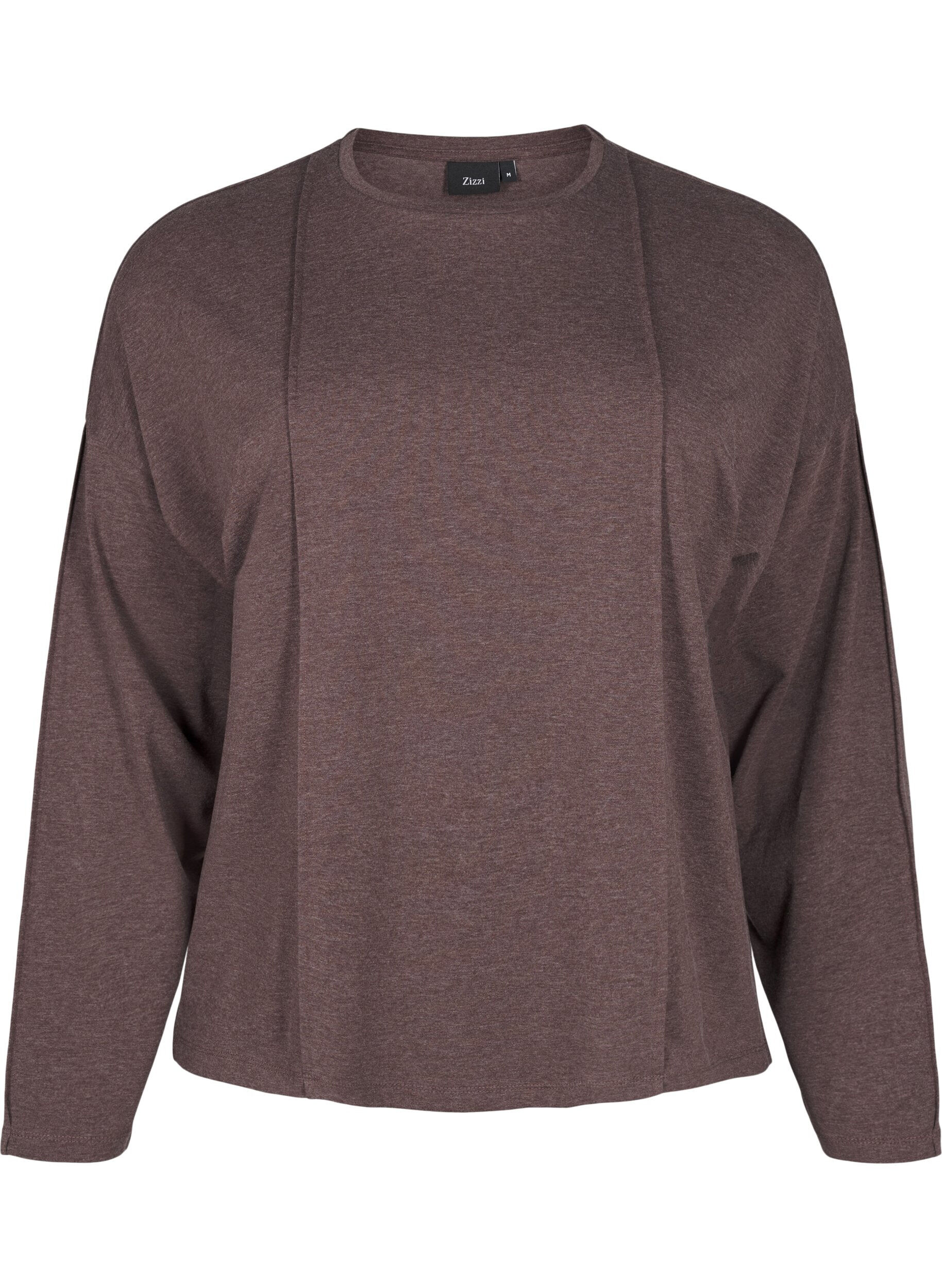 Zizzi Losse jersey blouse met naaddetails, Bruin, Packshot image number 0