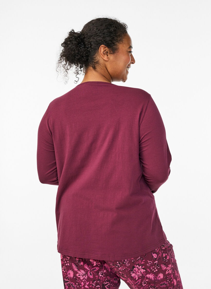 Nacht top in katoen met print aan de voorkant, Rood, Model image number 2