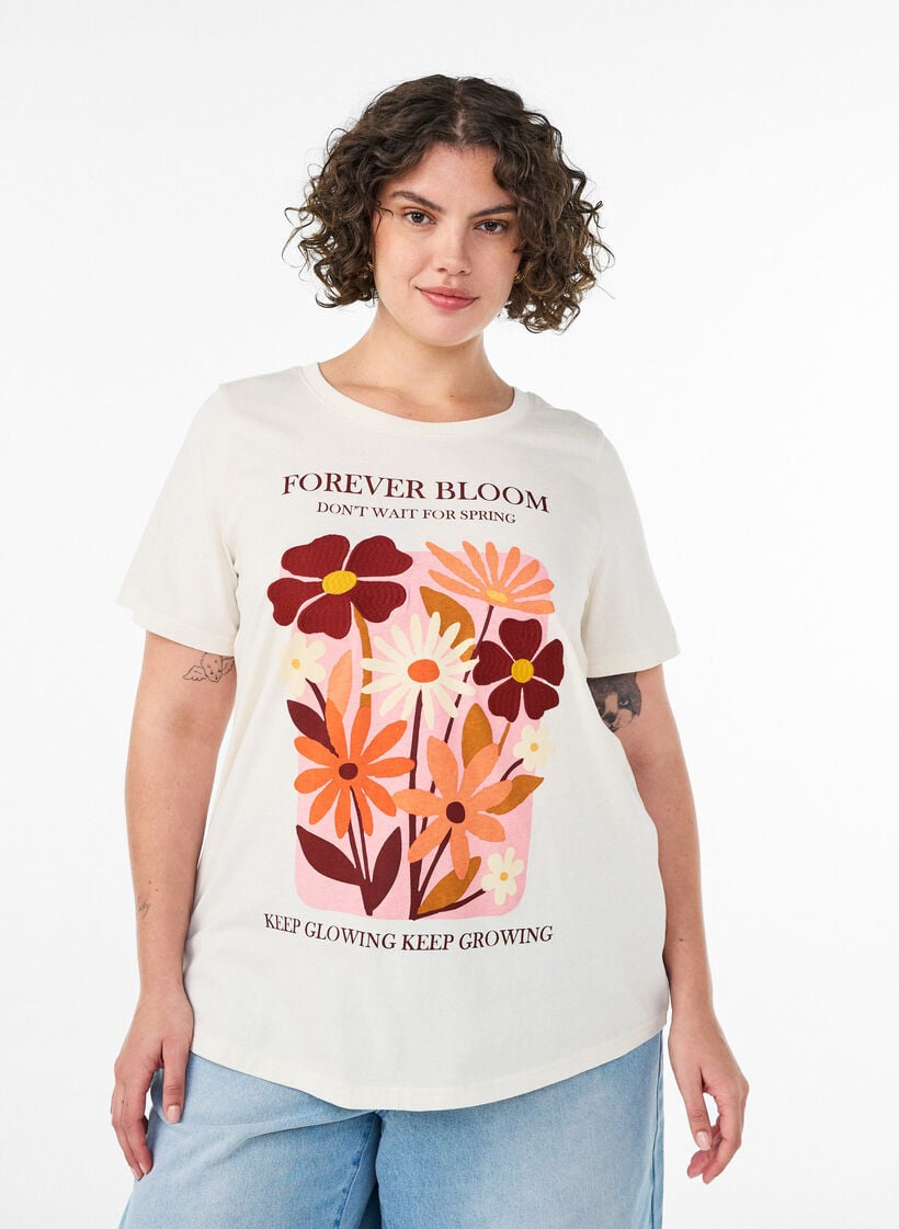 Katoenen T-shirt met print, Vanille, Model image number 0