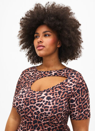 Nauwsluitende jurk met luipaardprint en een uitsnede, Leopard AOP, Model image number 2