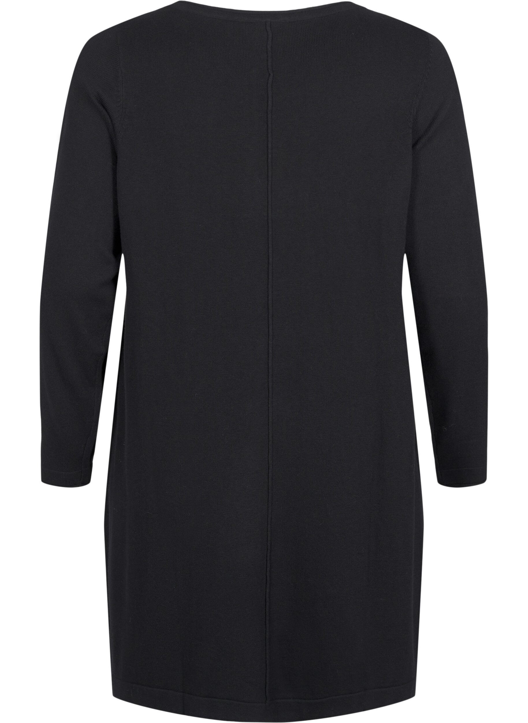 ZizziGebreide jurk in katoen-viscose blend, Zwart, Packshot image number 1