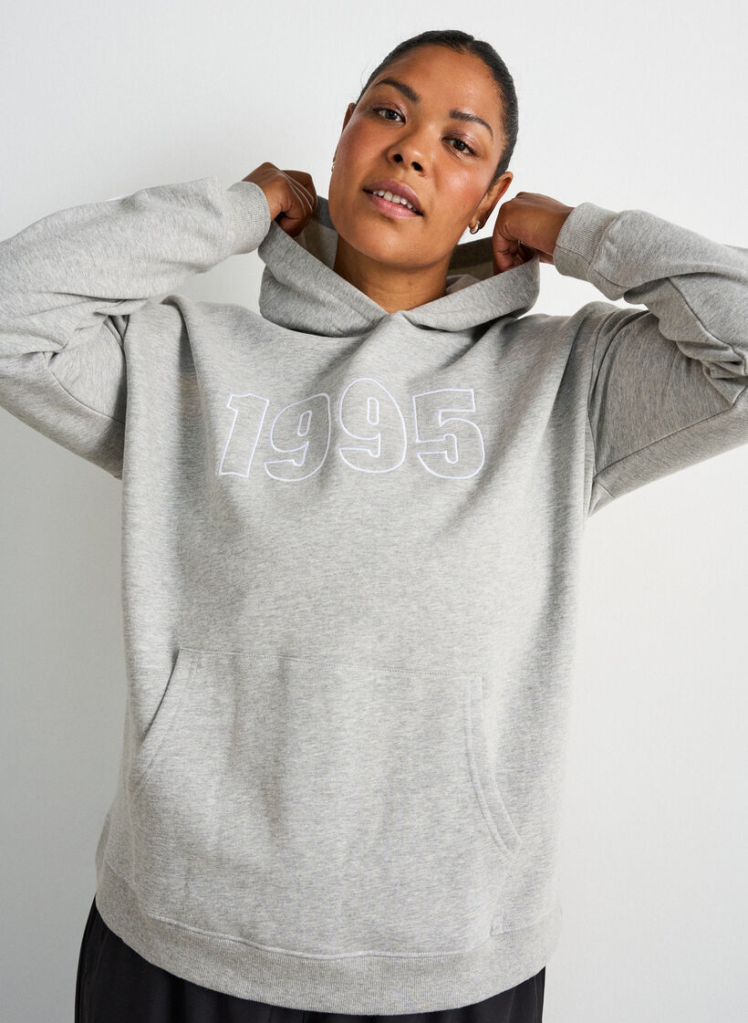 Hoodie met geborduurd motief, Grijs, Model image number 0