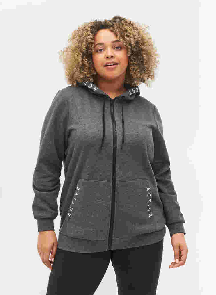 Workout hoodie jack met ritssluiting, Dark Grey Melange, Model