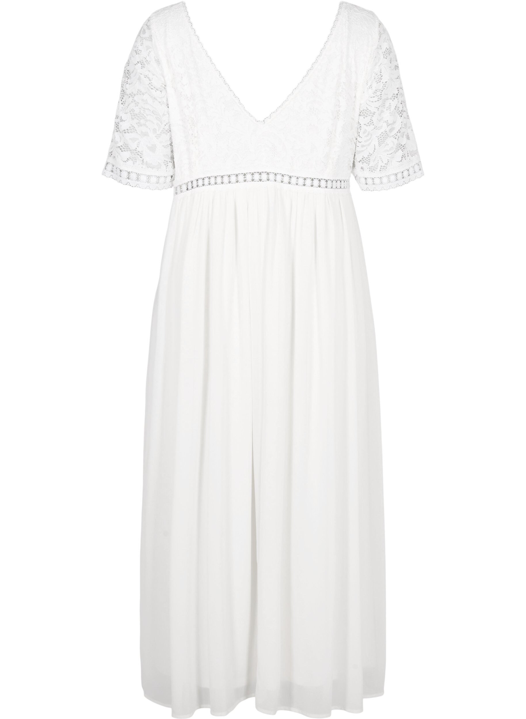 Zizzi Maxi-jurk met rugdecollet&eacute; en korte mouwen, Bright White, Packshot image number 1