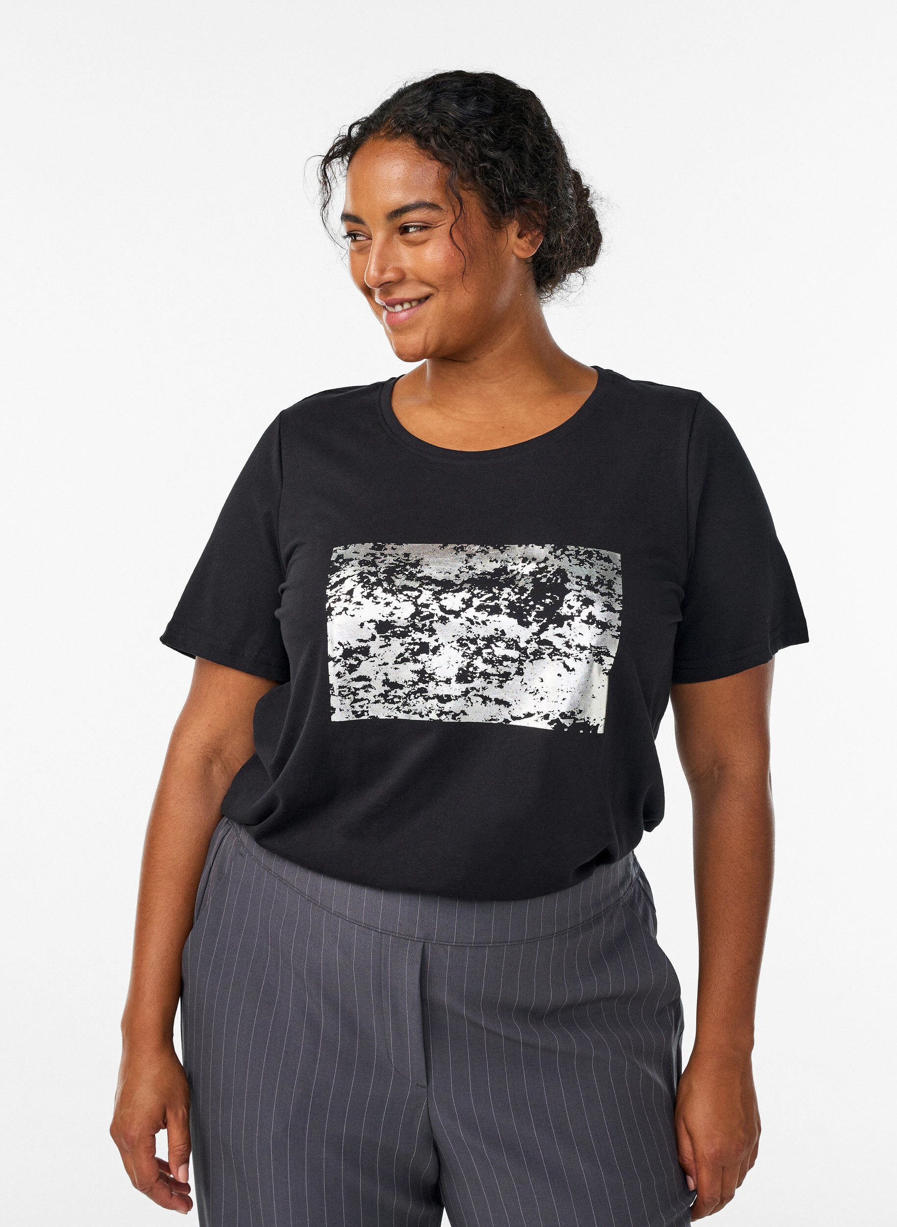 FLASH - T-shirt met print, Zwart, Model