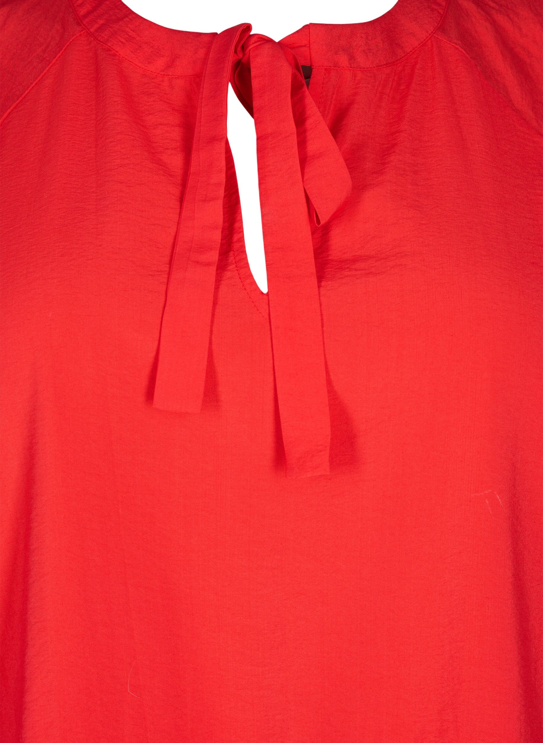 Zizzi Blouse met strik en lange mouwen, Rood, Packshot image number 2