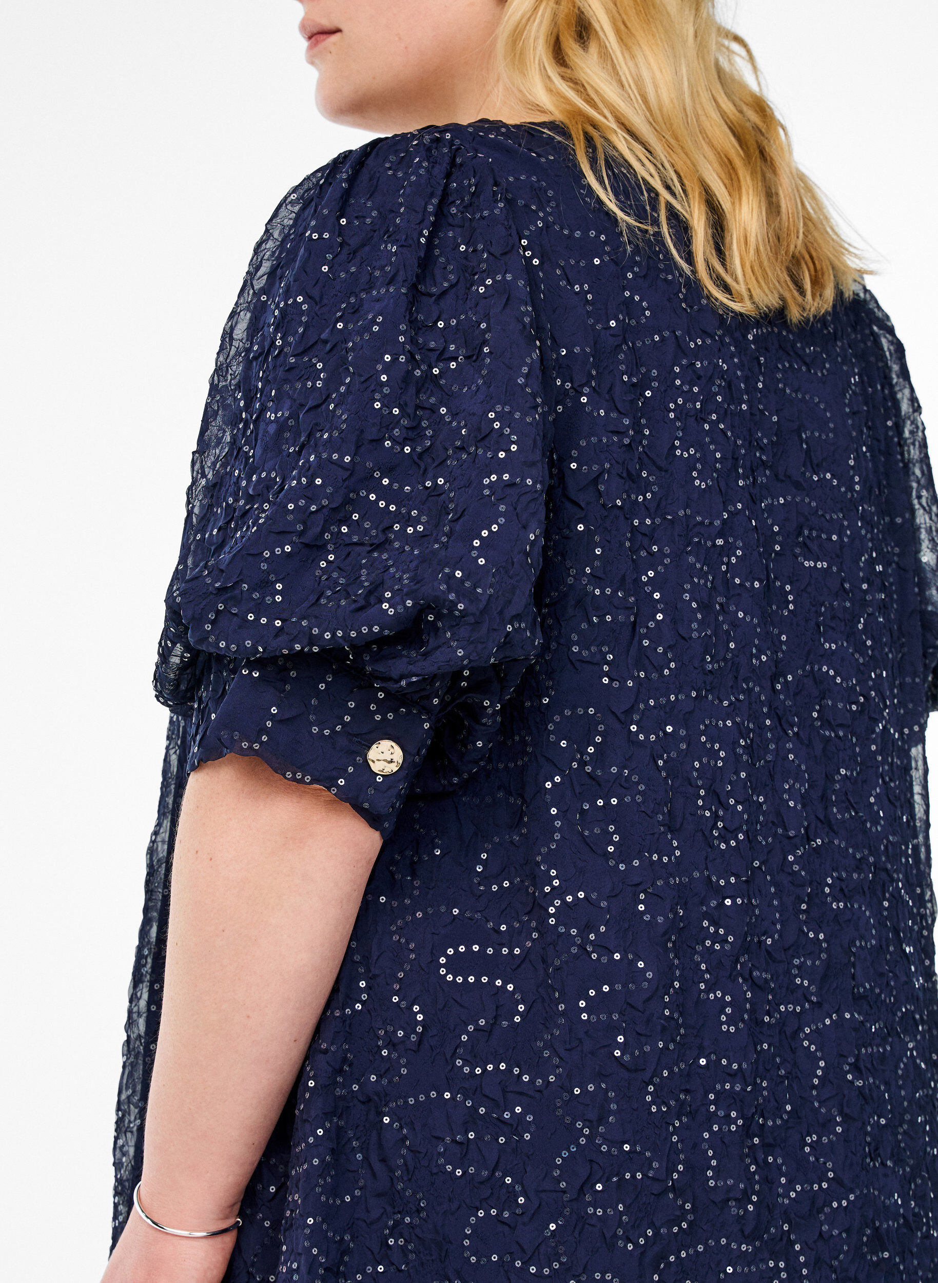 Zizzi Korte feestjurk met pailletten, Blauw, Model image number 3