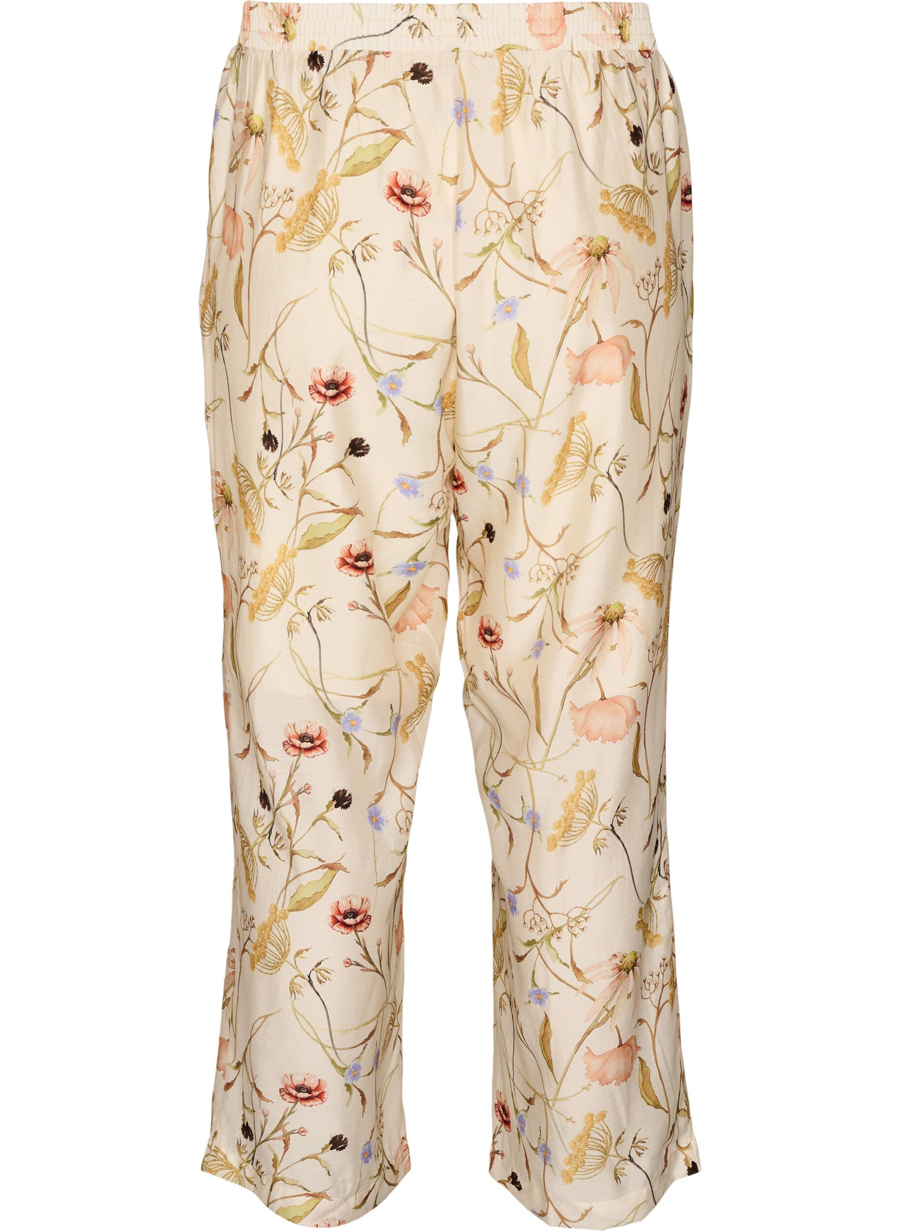 ZizziHigh-waist viscose broek met bloemenprint, Beige, Packshot image number 1