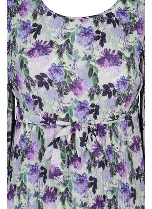 Bedrukte geplooide jurk met bindband, Purple Flower Mix, Packshot image number 2