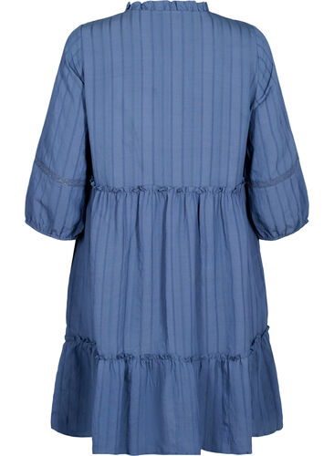 Gestreepte viscose jurk met kanten rand en 3/4 mouwen, Vintage Indigo, Packshot image number 1