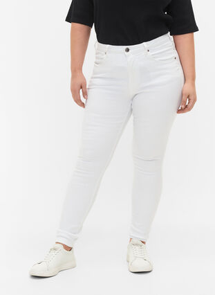 Super slim Amy jeans met hoge taille, White, Model image number 2