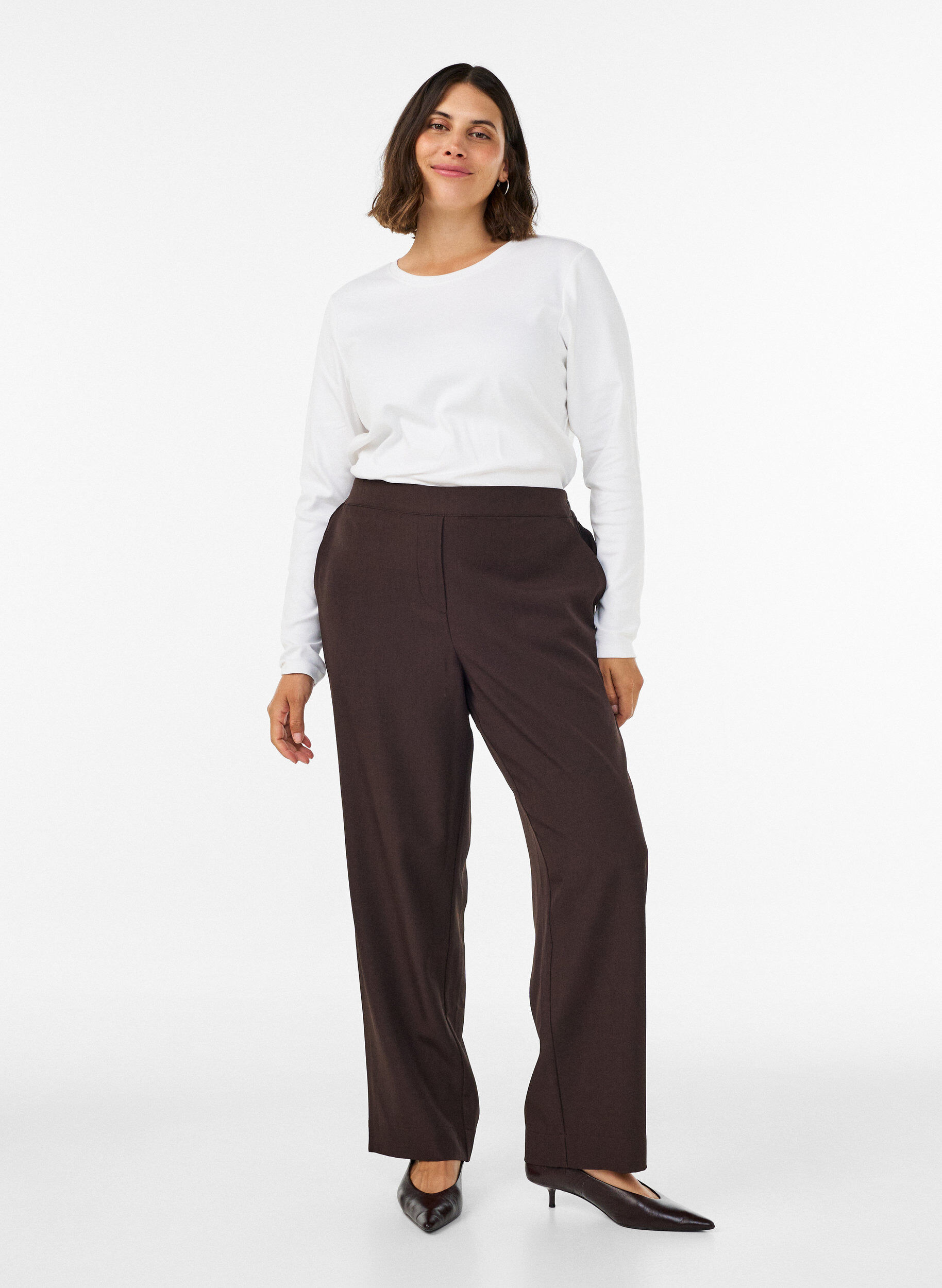 ZizziLosse broek met zakken, Bruin, Model image number 0