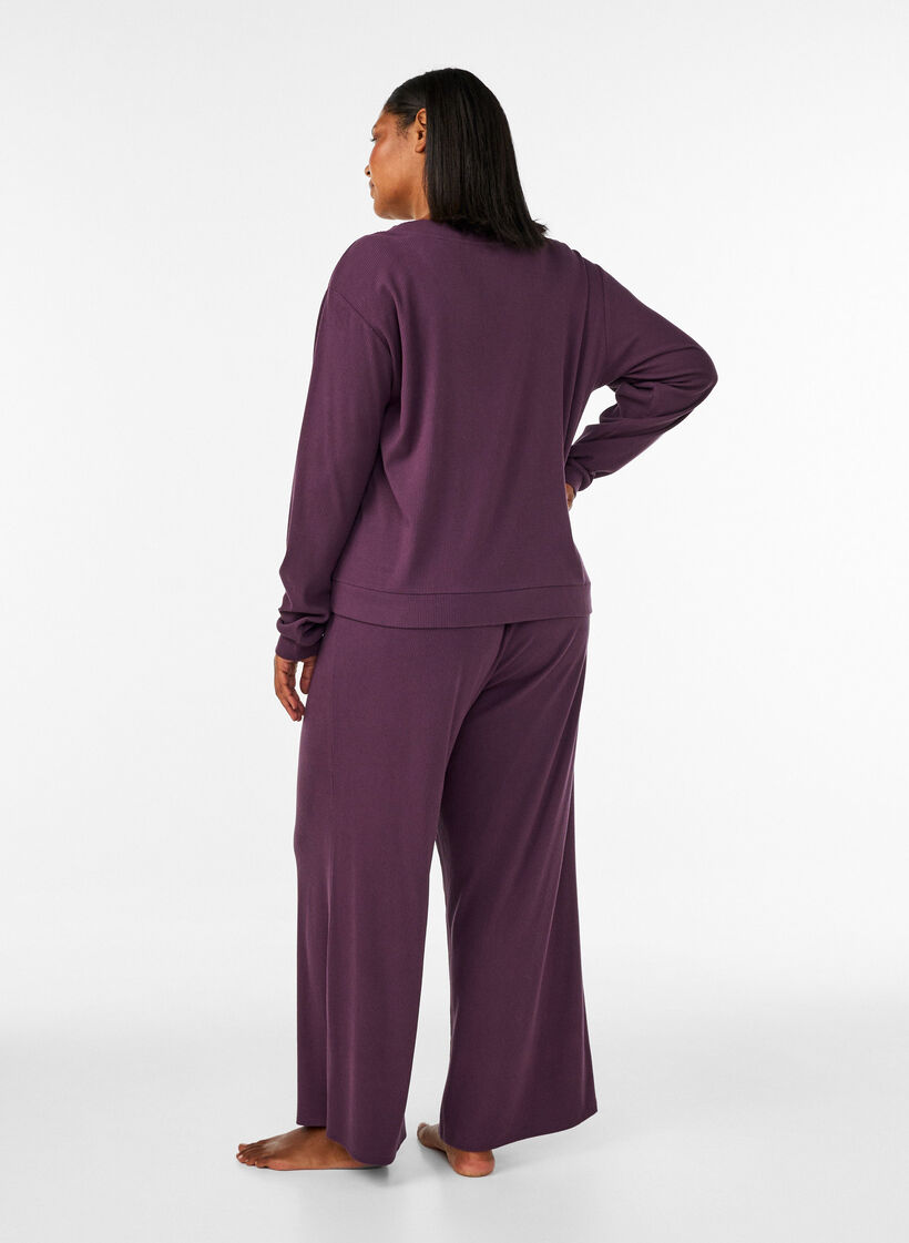 Geribde jerseytrots met wijde pijpen, Paars, Model image number 2