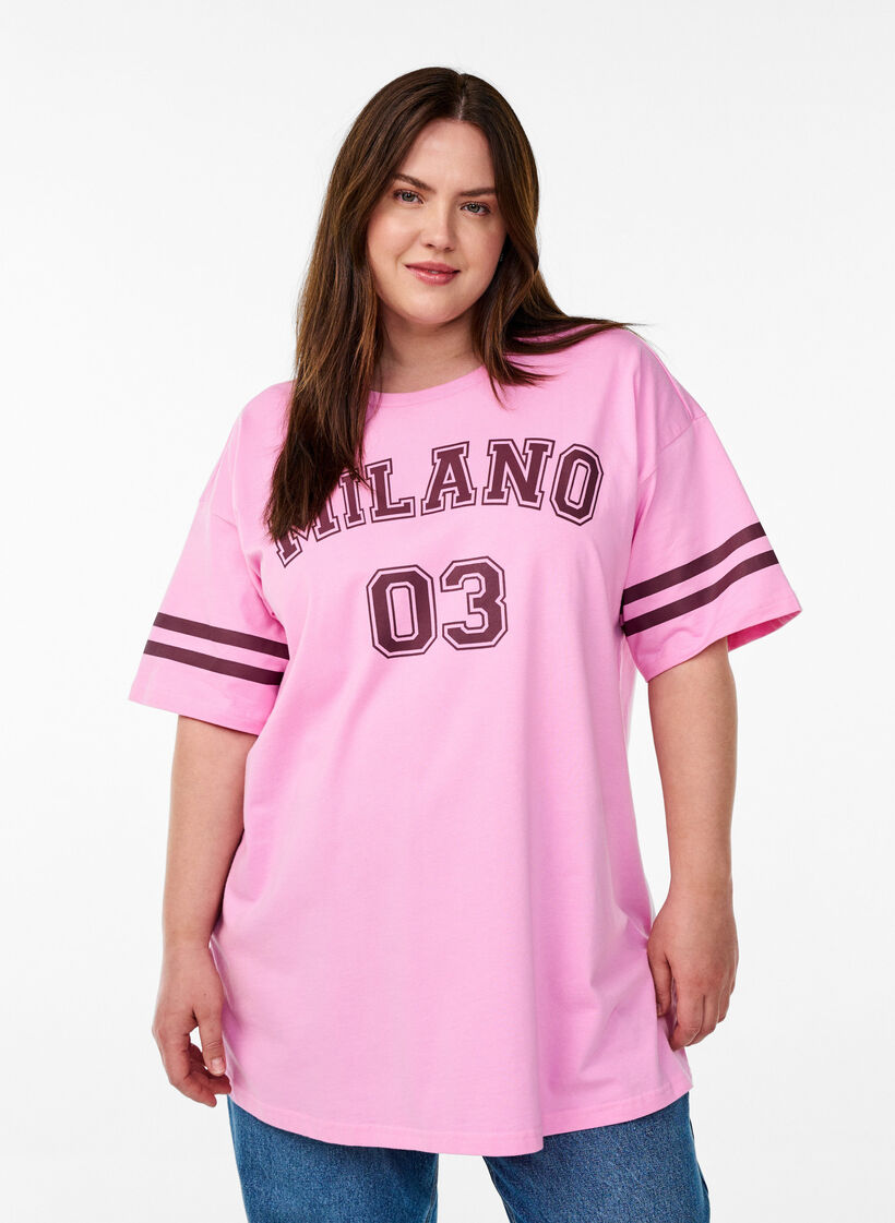 Sportief oversized college T-shirt, Roze, Model image number 0