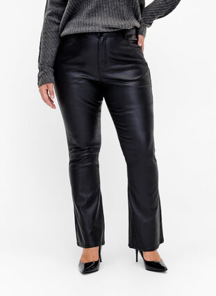 Ellen jeans met coating en bootcut, Black, Model image number 2