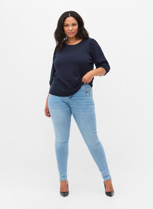 Super slim Amy jeans met opvallende stiksels, Light blue, Model image number 0