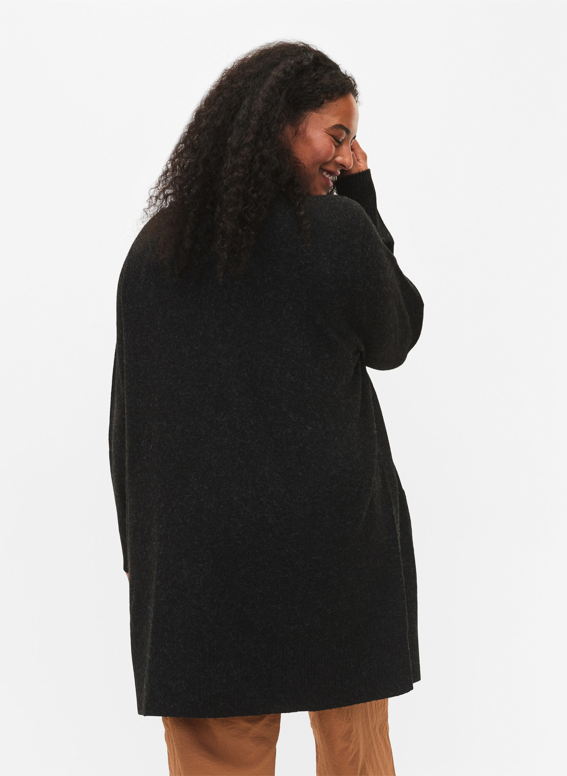 ZizziGevlekt gebreid vest met zakken, Grijs, Model image number 2