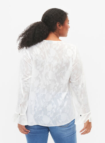 Lange mouw shirt met jacquard look, Bright White, Model image number 1