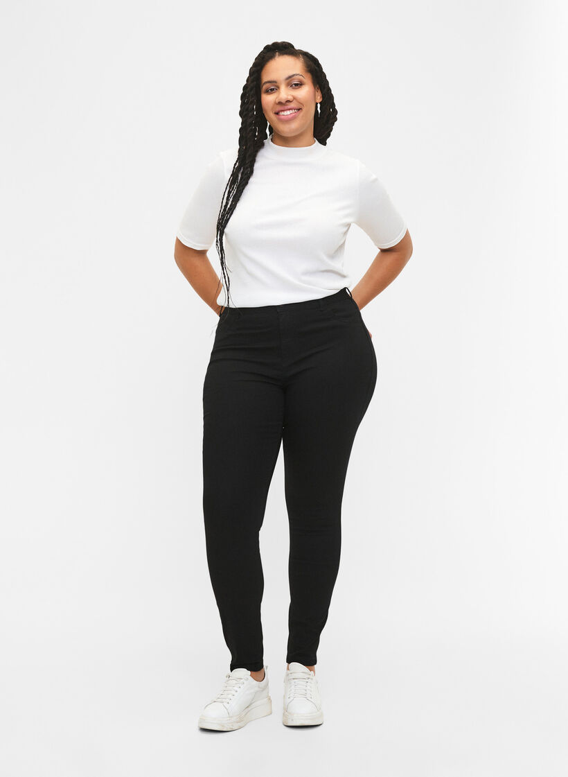 Extra slim fit Amy jeans met hoge taille, Black, Model image number 0
