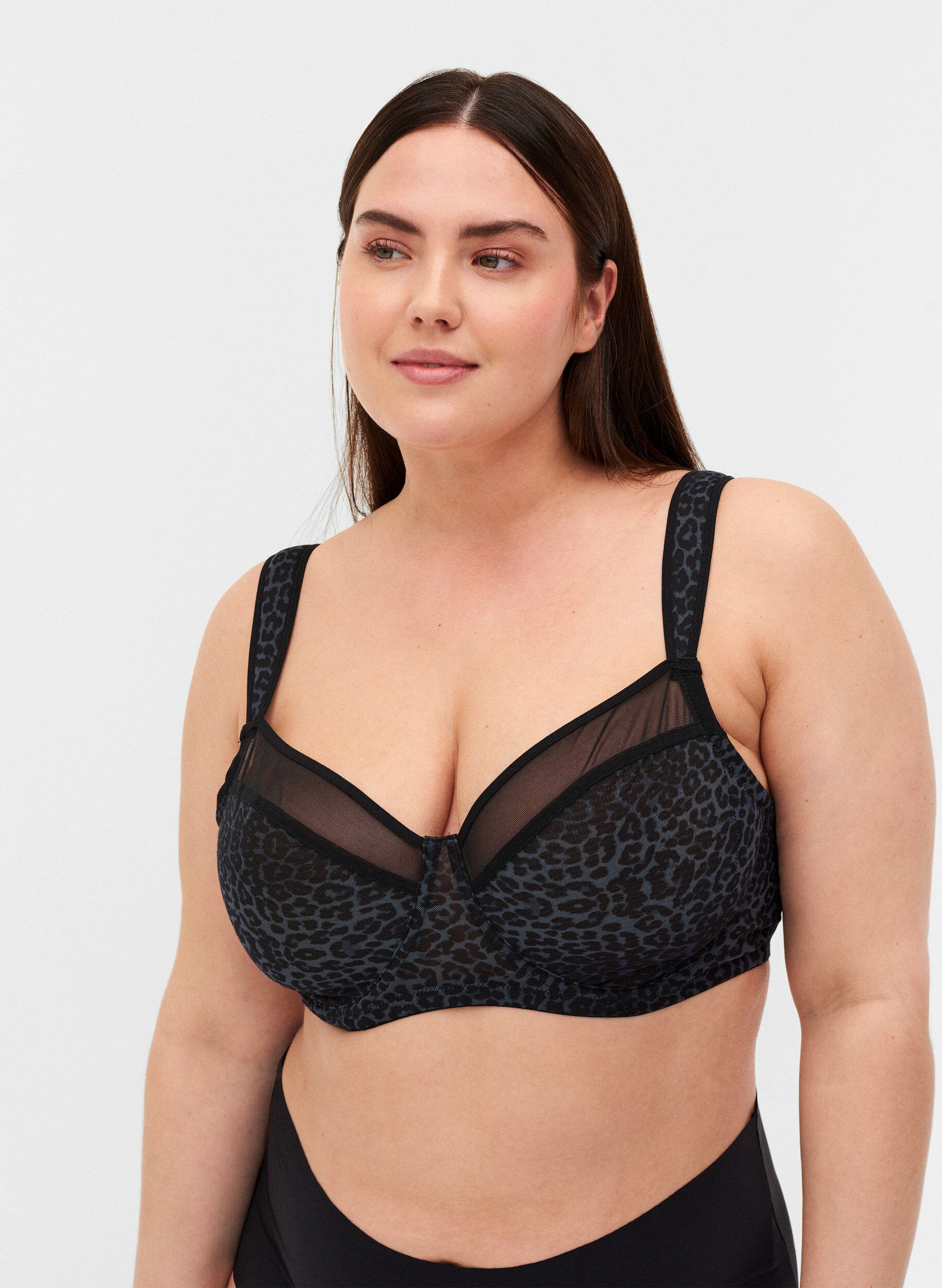 Zizzi Bh met bloemenprint en mesh, Grey Leopard, Model image number 0