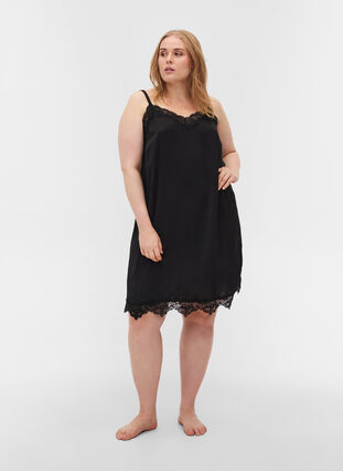 Pyjama jurk met kant, Black, Model image number 2