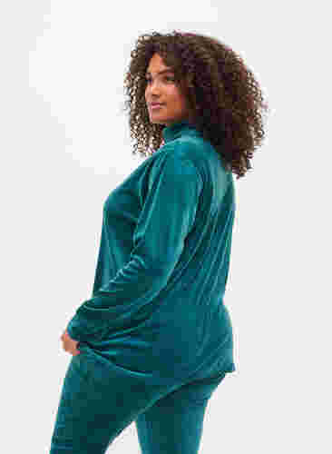 Velours blouse met hoge hals en kant, Ponderosa Pine, Model image number 1