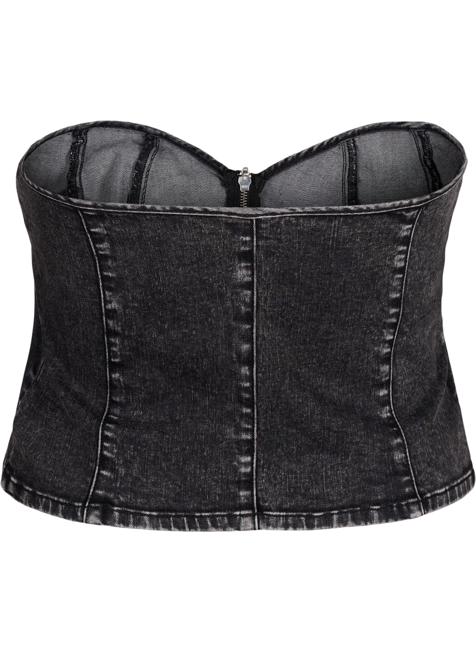 Zizzi Denim korset top met rits, Black, Packshot image number 1