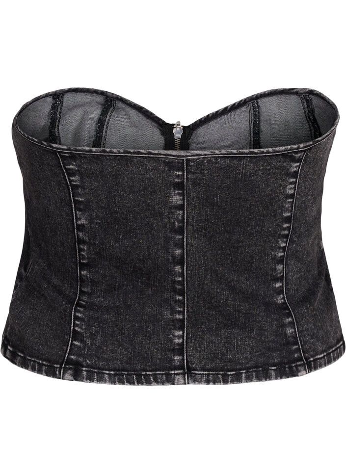 Denim korset top met rits, Black, Packshot image number 1