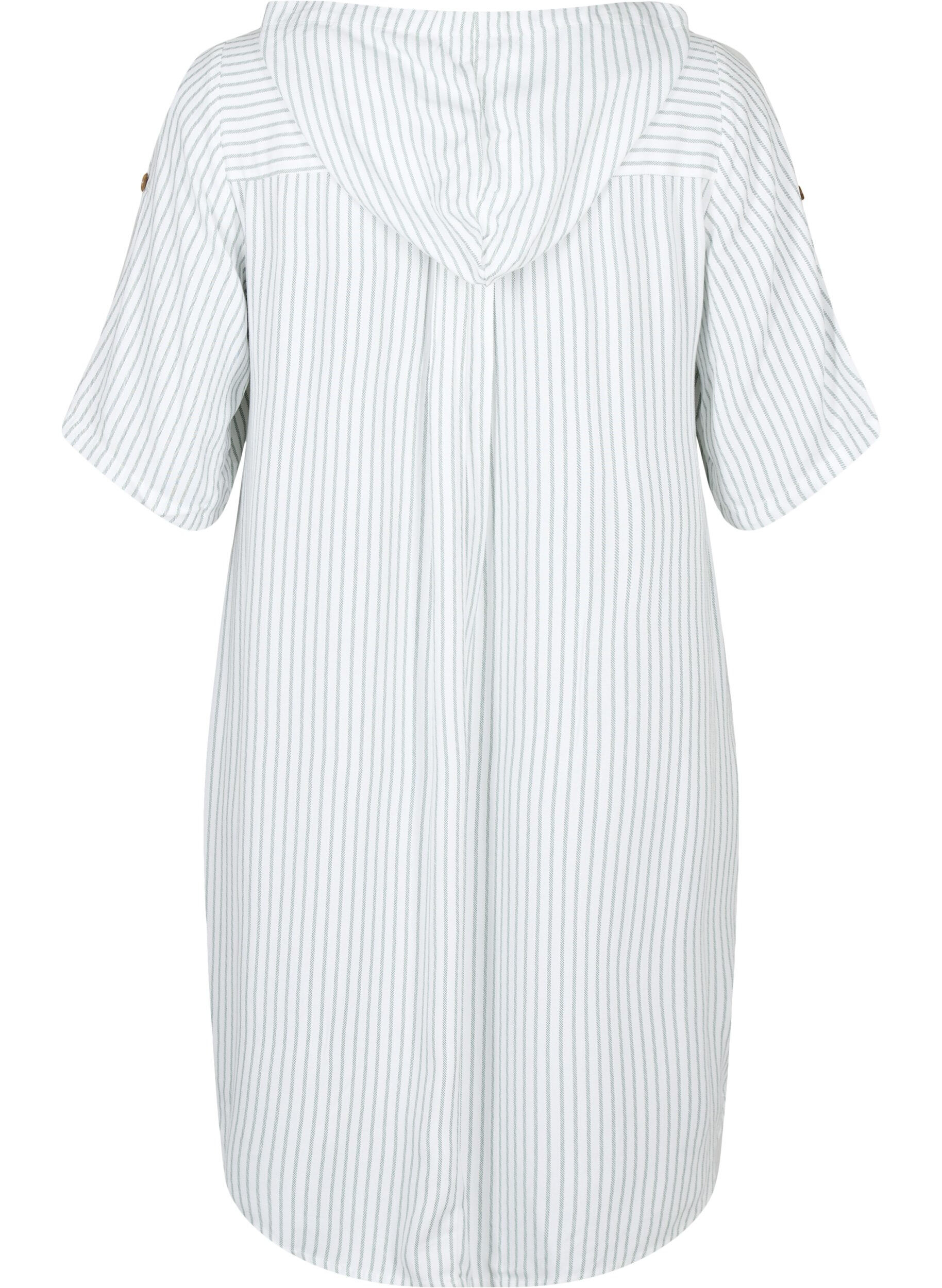 Zizzi Tuniek van viscose met korte mouwen en capuchon, Chinois Green Stripe, Packshot image number 1