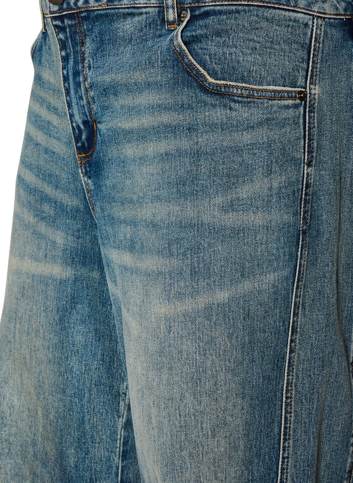 Barrel-fit jeans met een distressed wash, Blauw, Packshot