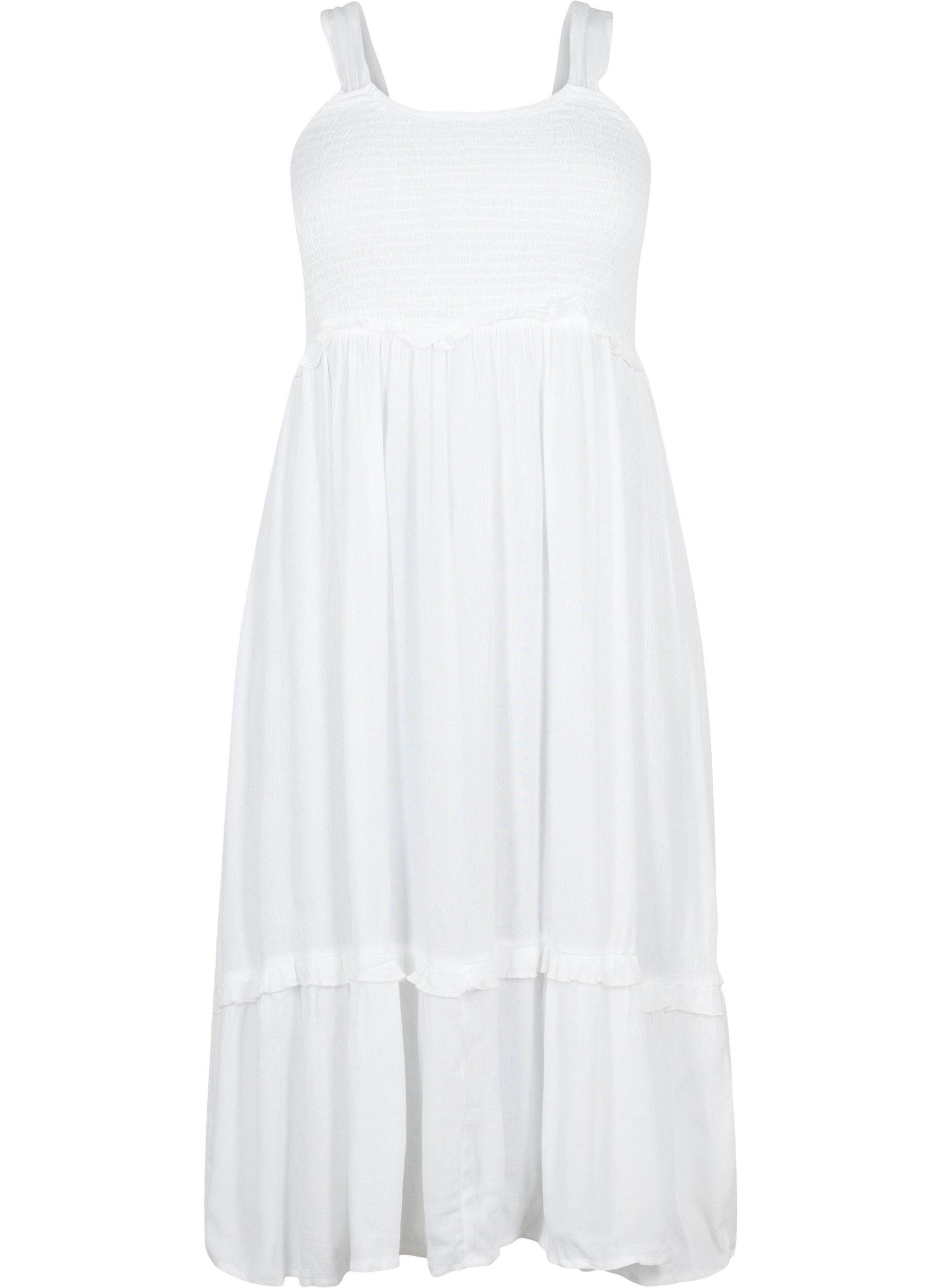 Zizzi Viscose midi-jurk met smok, Bright White, Packshot image number 0