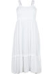 Viscose midi-jurk met smok, Bright White, Packshot image number 0