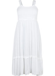 Viscose midi-jurk met smok, Bright White