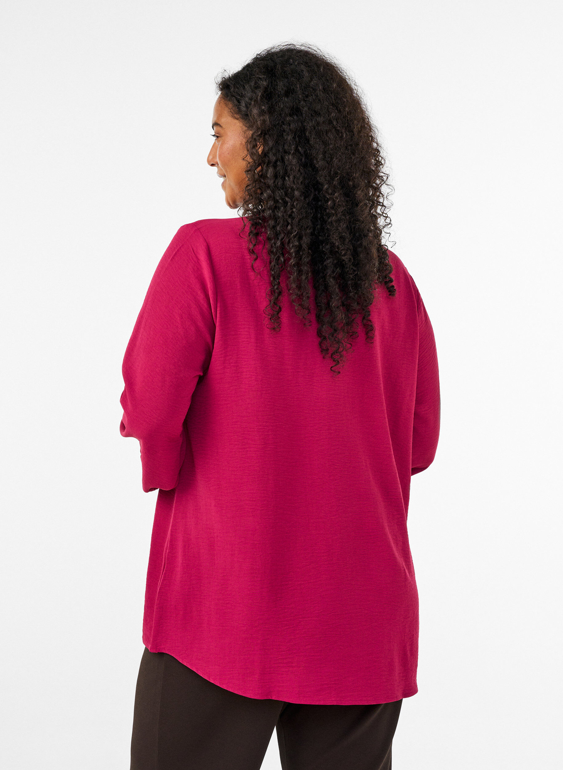 ZizziBlouse met smockmanchetten en V-hals, Rood, Model image number 2