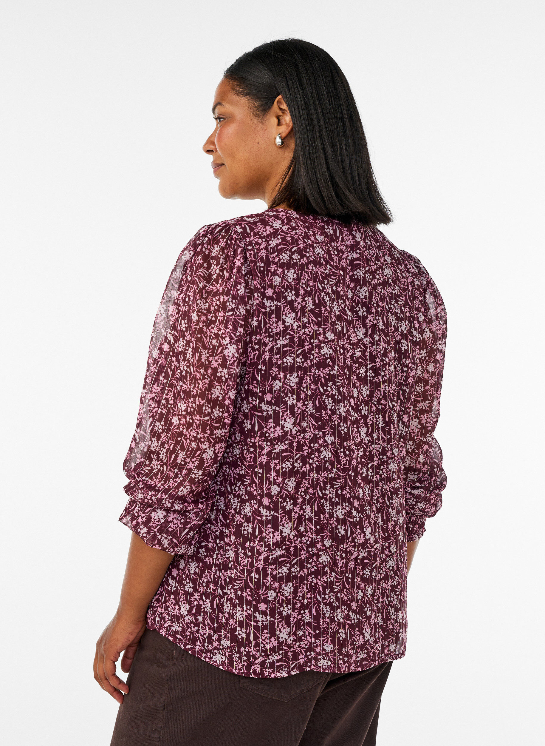 ZizziBlouse met bloemenprint en glitterdraad, Rood, Model image number 2