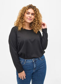 A-lijn blouse met textuur, Black, Model