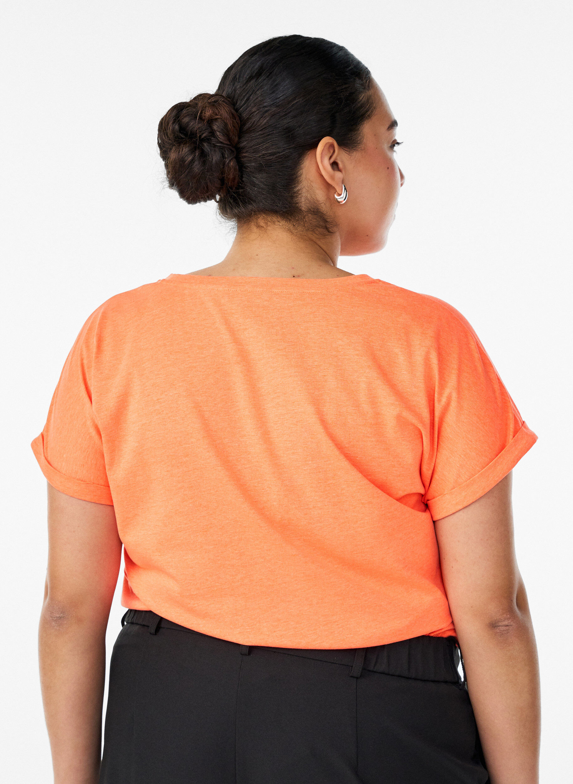 Zizzi T-shirt van katoen in neon kleur, Oranje, Model image number 2